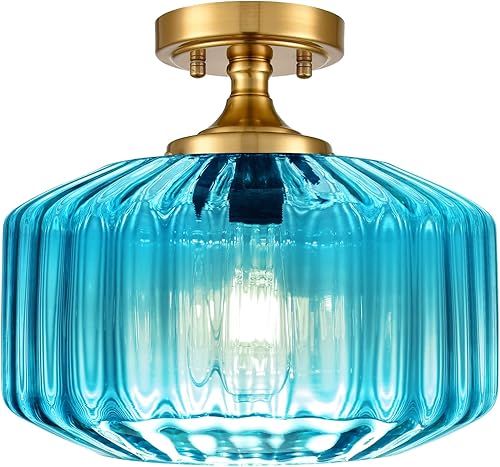 Miniatura 17 de Mid-Century - Lámpara de techo moderna dorada de montaje empotrado, lámpara de techo verde cerca del techo para entrada, pasillo, porche, pasillo,