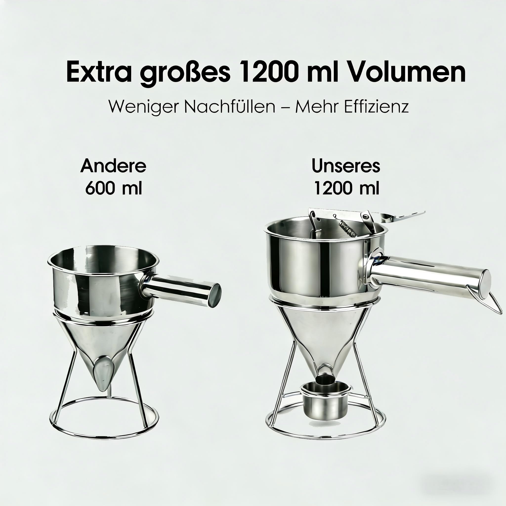 Edelstahl Teigportionierer 1200 ml – Profi Teigdosierer mit Druckhebel & 7 Düsen – Präzise Portionierung für Bäckerei, Gastronomie, Waffeln, Donuts & Muffins