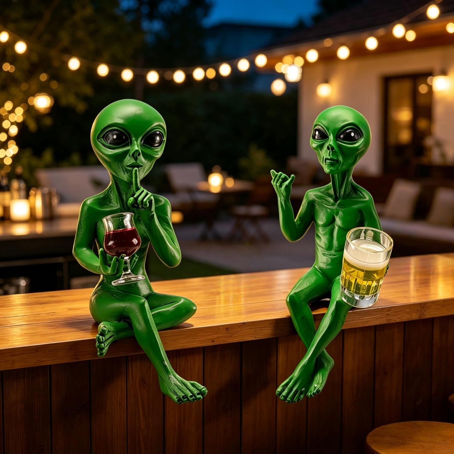 2 Pcs Alien Statue, Alien Sculpture,Halloween Ornaments,Drinking Figurines