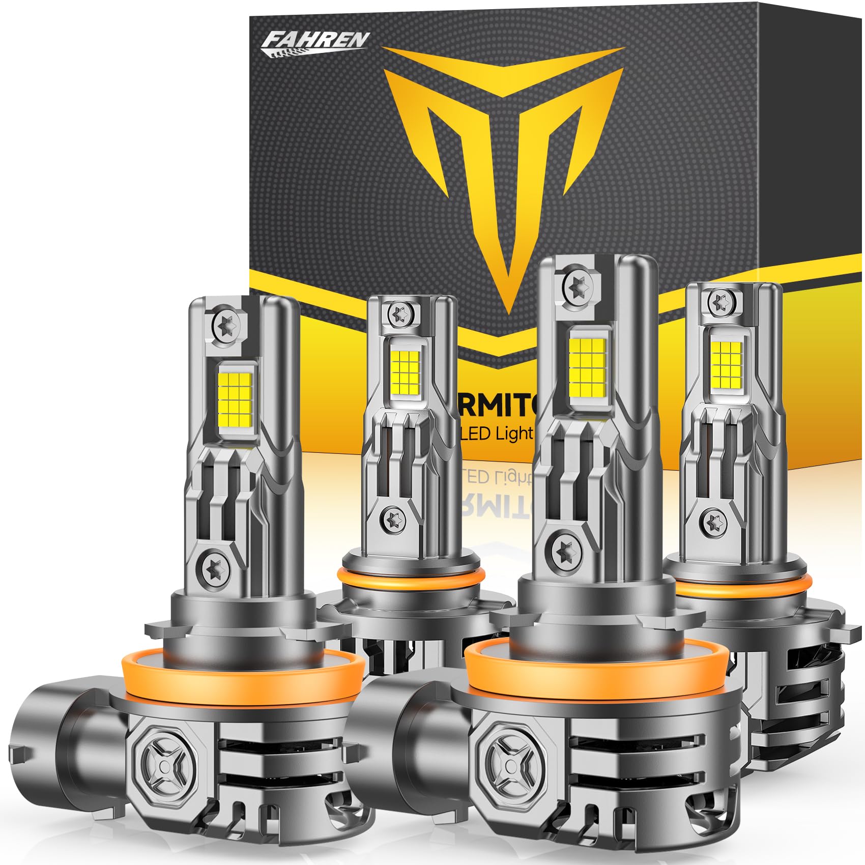 FAHREN 𝐁𝐫𝐢𝐠𝐡𝐭𝐞𝐬𝐭 H11 9005 LED Headlight Bulb Combo, 𝟏𝟔𝟎,𝟎𝟎𝟎𝐋𝐌 𝟏𝟐𝟎𝟎% Ultra-Bright, 1:1 Size Wireless H9 HB3 Headlight Bulbs, 6500K Cool White, Pack of 4