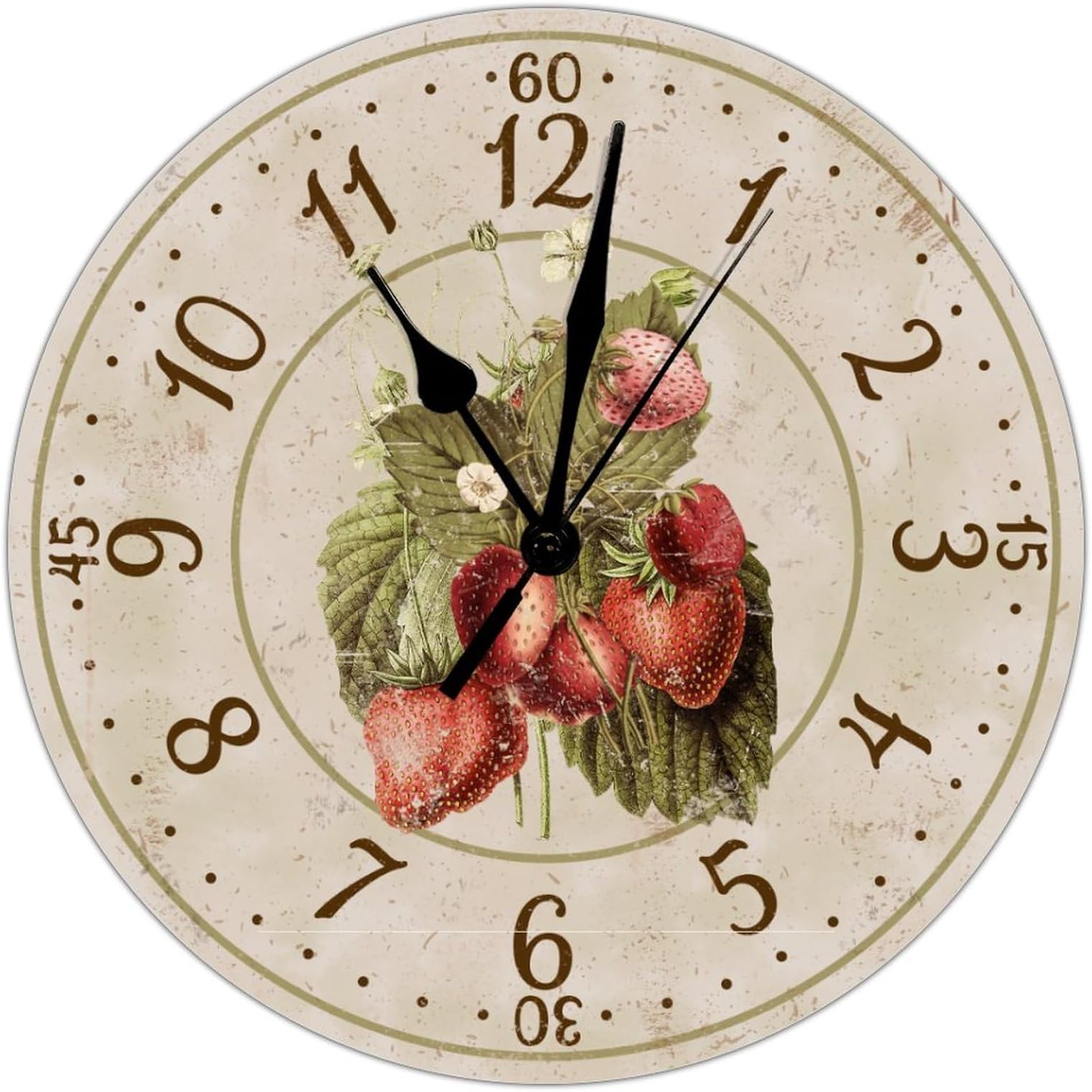Strawberry Fruit Clock Strawberry Wall Clock Non Ticking Wall Clock 10 inch Quartz Wooden Round Wall Clocks Modern Farmhouse Round Clock for Classroom Kids Room