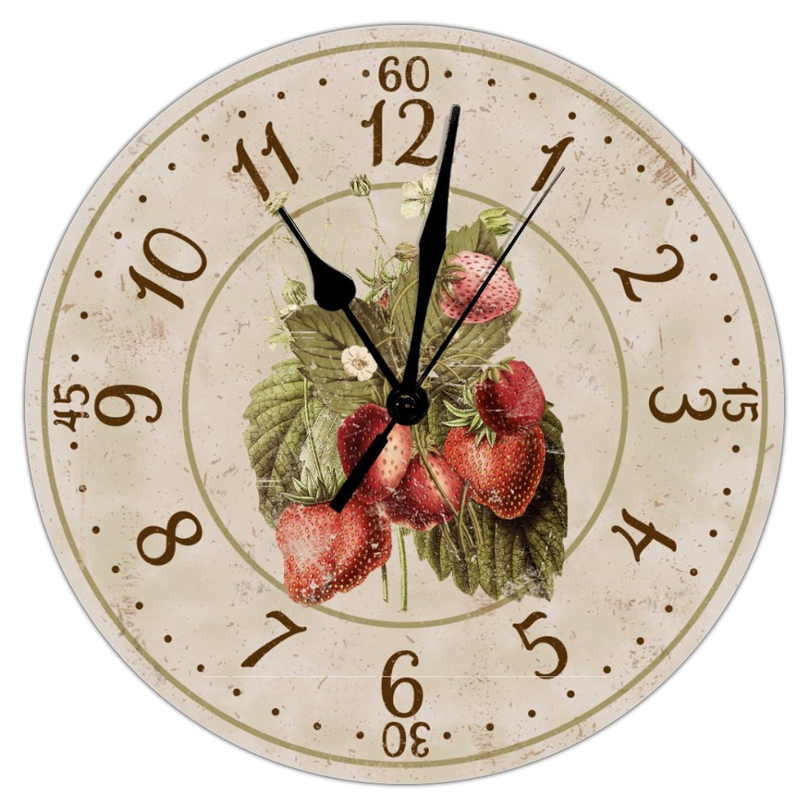Strawberry Fruit Clock Strawberry Wall Clock Non Ticking Wall Clock 10 inch Quartz Wooden Round Wall Clocks Modern Farmhouse Round Clock for Classroom Kids Room