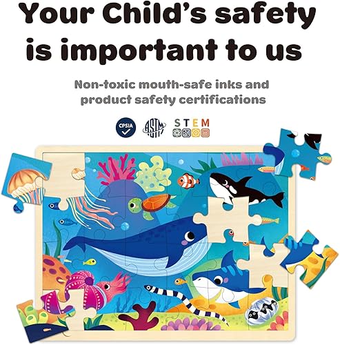 Miniatura 3 de Rompecabezas de 24 piezas para niños de 3 a 5 años, piezas de rompecabezas de forma única, animales oceánicos, rompecabezas de madera para niños de