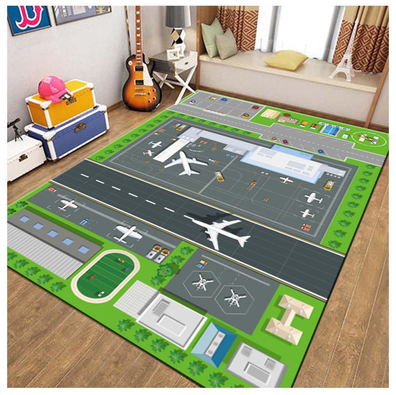 Airport mata do zabawy, obszar zabawek w samolocie, dywan do gier, antypoślizgowy, zmywalny, dywan do zabawy, mata podłogowa do sypialni, salonu, dywanik A, 80 x 120 cm