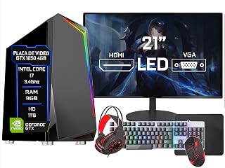 Pc Gamer Completo Blue PC Intel Core i7 3.4GHz 8GB HD 1TB GTX 1650 4gb Monitor 21" HDMI LED Teclado e Mouse Gamer