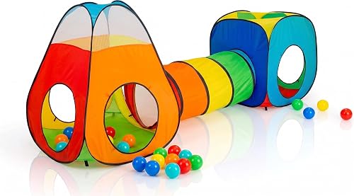 NUBUNI 3 en 1 Tienda Campaña Infantil : 2 Casitas Tela + 1 Tunel de Juego para niños : Plegable Parque Bebe Bolas Infantil Jardín Exterior Interior Juguetes Niño Niñas Bebes Casitas Tela Tipi