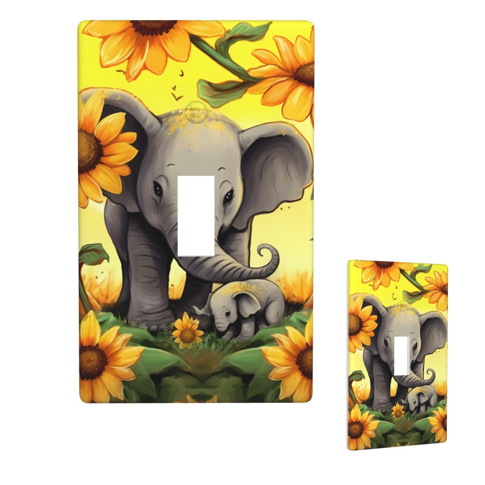Aceprints Cute Elephant Sunflowers 1 Gang Single Toggle Wall Plates, Unbreakable Decorative Light Switch Plate Covers Electrical Switchplate Cover Faceplate For Bathroom Kitchen Decor