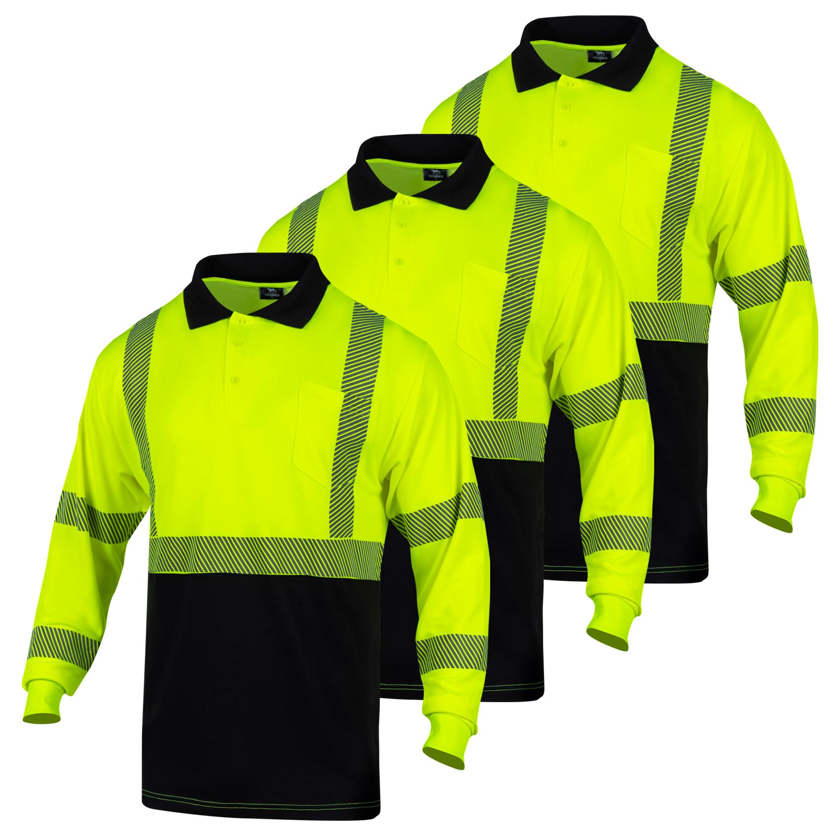 Snapklik.com : VENDACE 3 Pack Hi Vis Long Sleeve Safety Reflective Polo ...