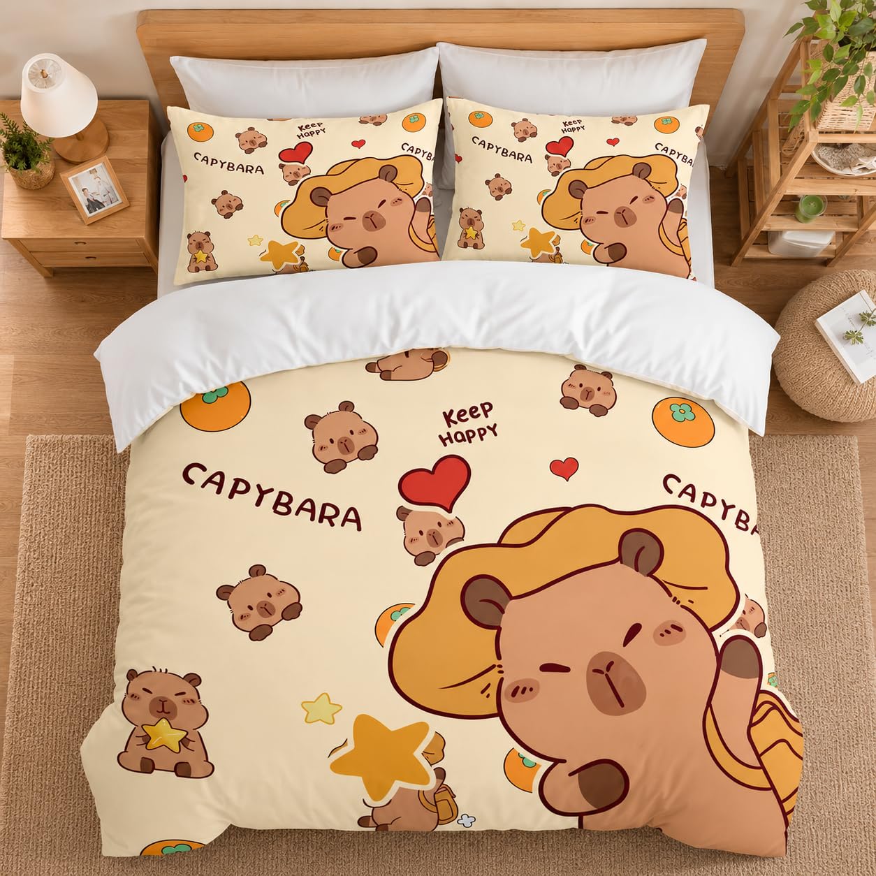 Housse de Couette Animaux Enfant 140x200 Parure Lit Capybara 1 Personne Motif Dessin Animé MT&23