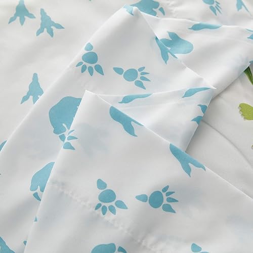 Miniatura 7 de Juego de ropa de cama de 4 piezas para niños pequeños, dinosaurio blanco con dinosaurios coloridos y monstruos, juego de sábanas para otoño e