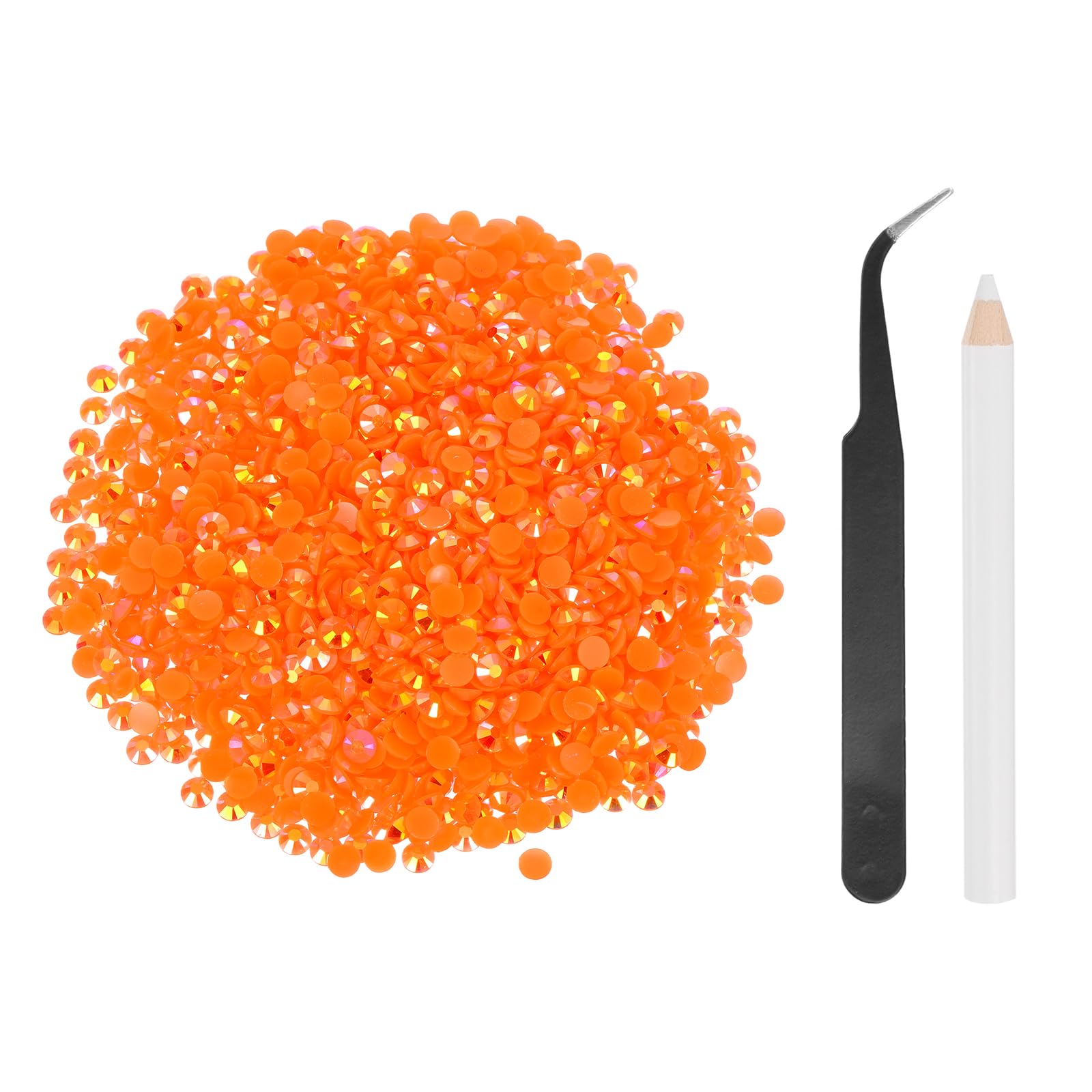 sourcing map 2500pcs Flatback Rhinestones Resin, SS20 5mm Resin Rhinestones Bulk Round Shine Gems with Pickup Tools for DIY Nail Art Tumblers Mugs Clothes, Orange-Red