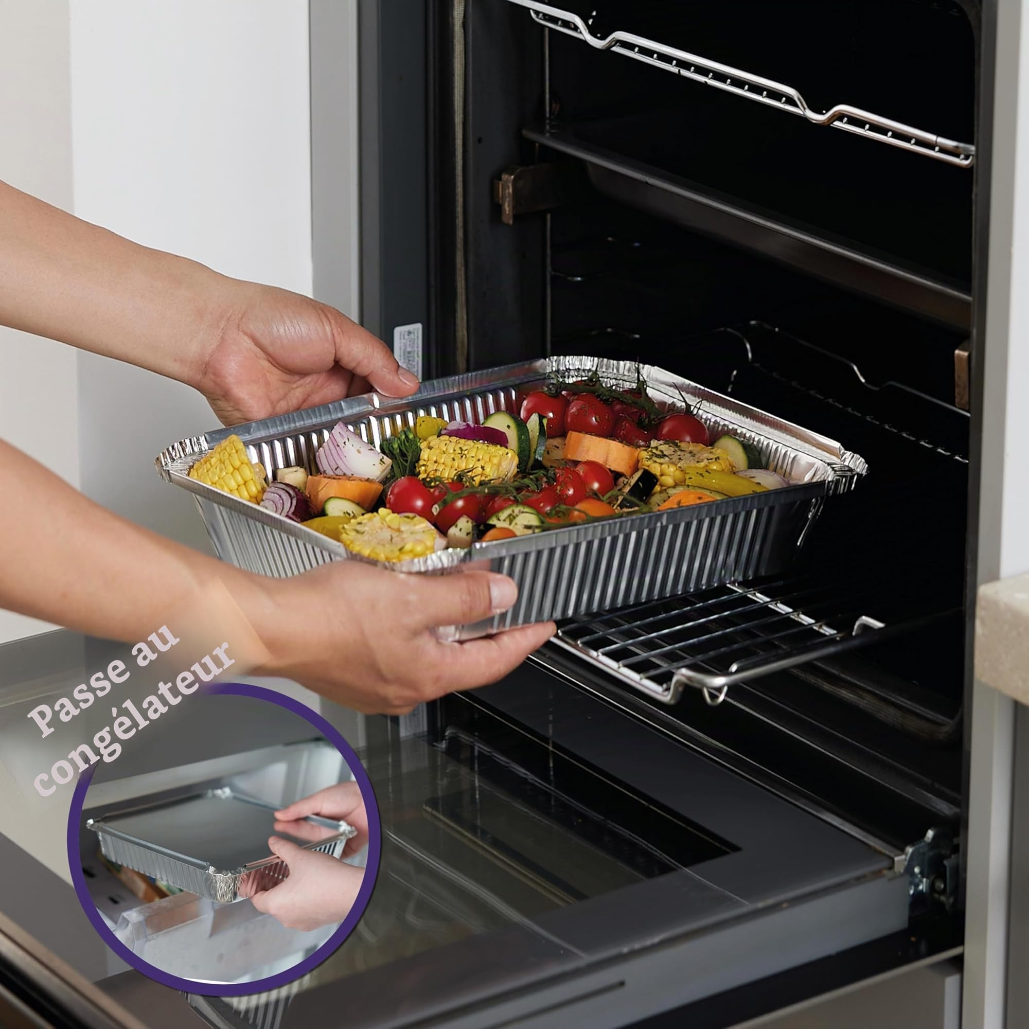 MATANA 20 Grands Barquettes Jetables Aluminium Premium avec Couvercle - 2350ml / 32 x 26cm - Solide, Étanche & Pratique - Cuisiner, Cuisson au Four, Griller, Congélation