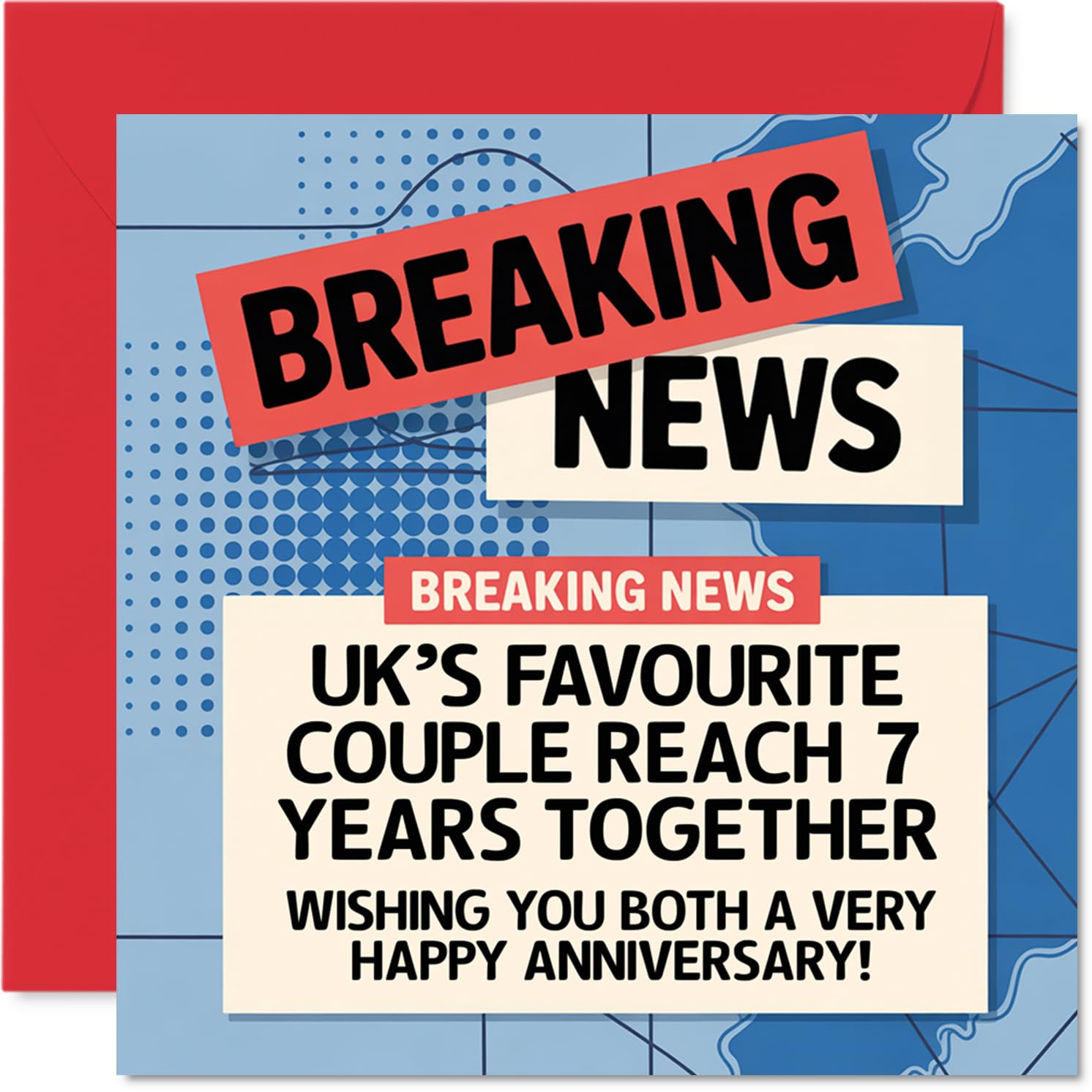 7th Anniversary Card for Women Men - Breaking News - Happy 7 Year Anniversary Card for Boyfriend Girlfriend Partner Wife, 145mm Wedding Anniversaries Greeting Cards