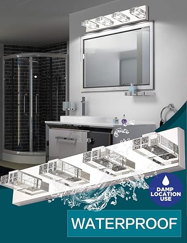 Miniatura 9 de SOLFART Iluminación LED para baño, 4 luces, regulable, moderno, de vidrio, acero inoxidable, luz de pared sobre espejo