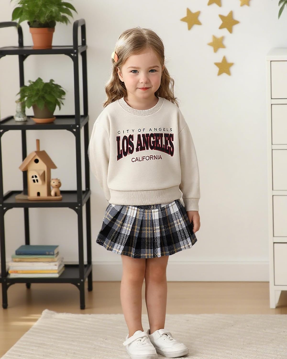 Kucnuzki Baby Girl Clothes Toddler Girl Fall Outfits Kids Winter Cute Long Sleeve T Shirt Top Plaid Mini Skirt Dress Set - Image 3