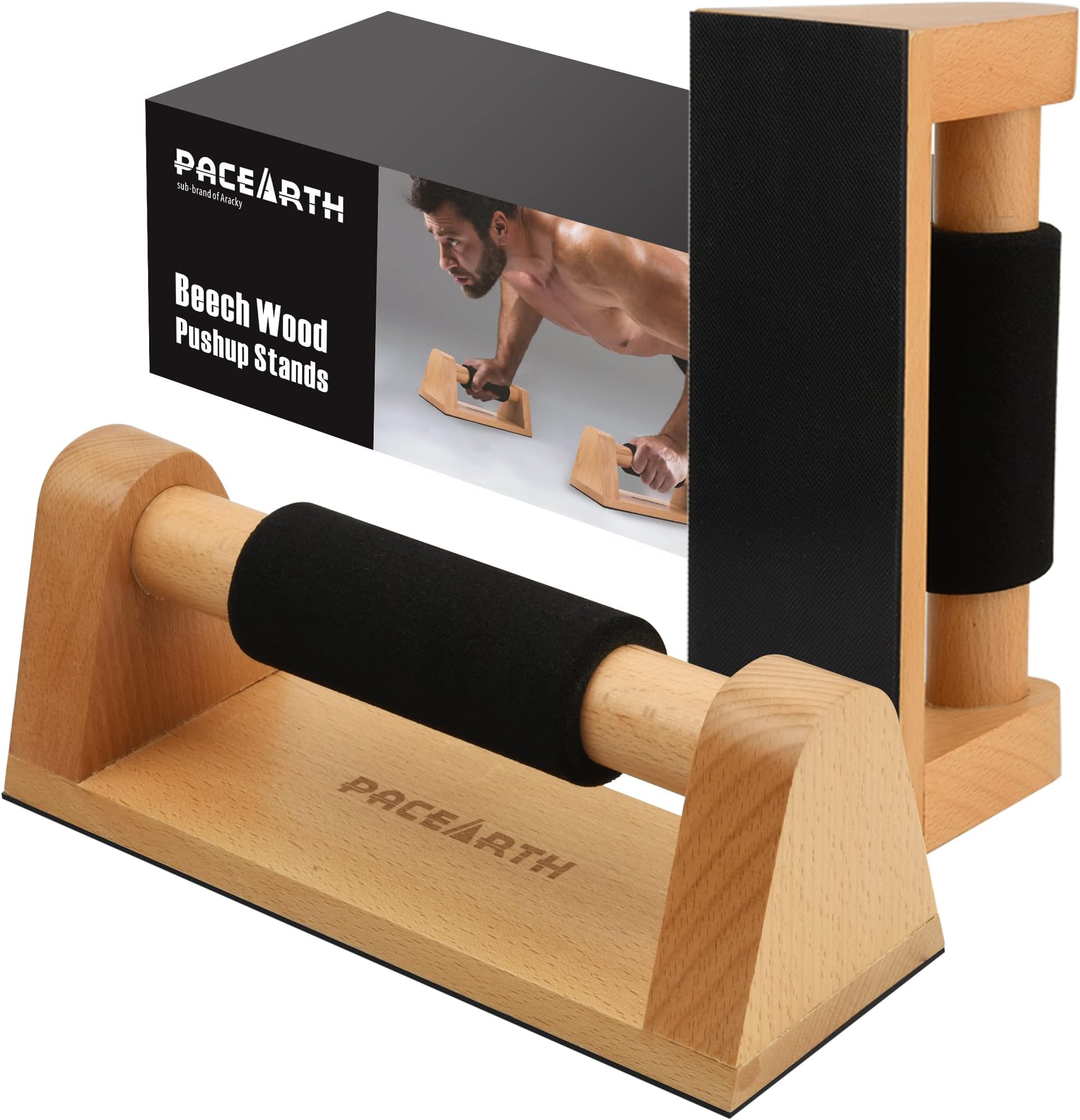 PACEARTH Wood Push Up Bars with Non-Slip Baseplate Comfortable Rubber Grip Pushup Stands for Fitness Workout Home Gym Muscle Training Body Building Sturdy Push-up Handles for Men and Women