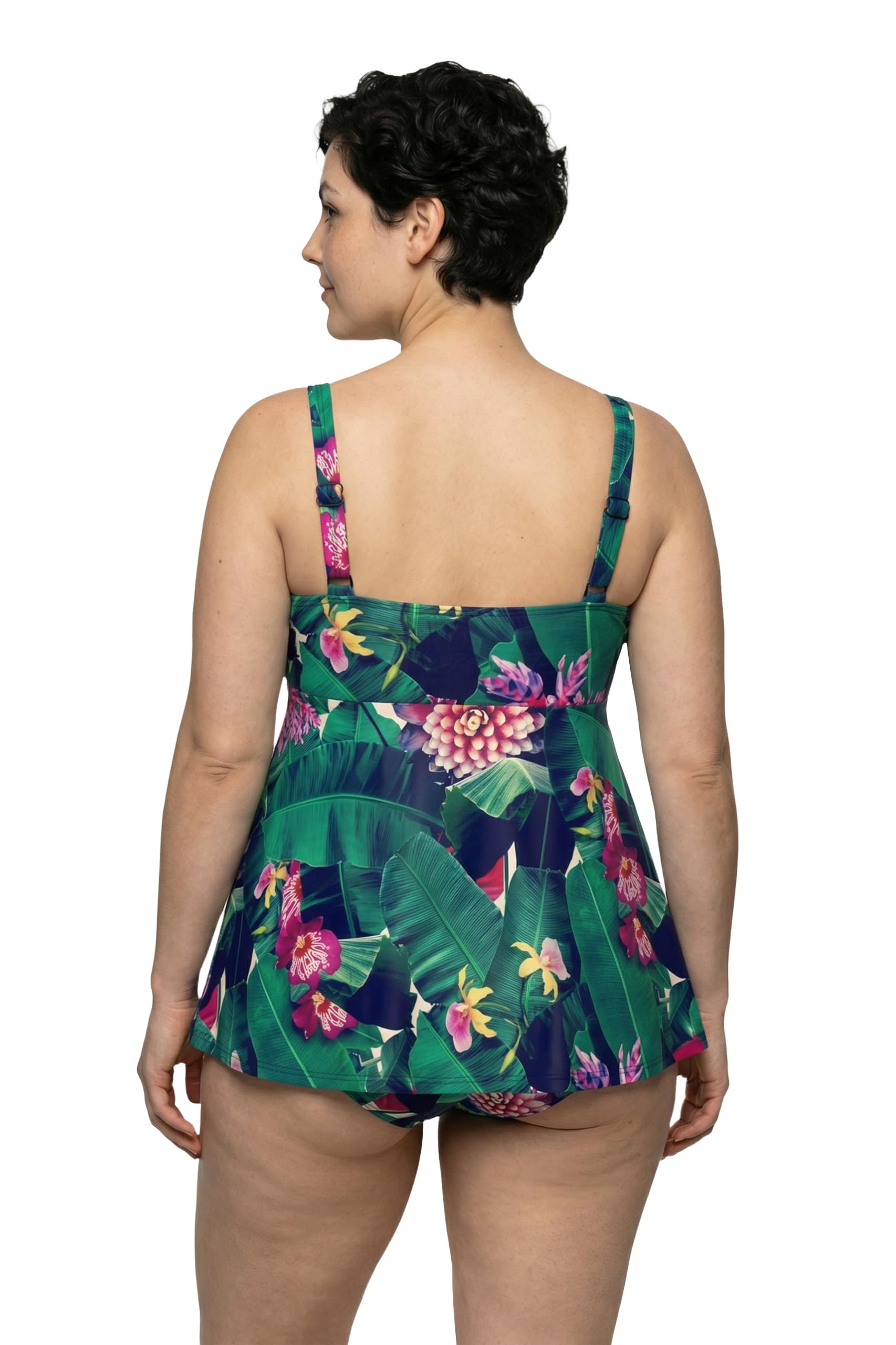 Ulla Popken Femme Grandes Tailles Tankini à Fleurs, Bonnets Souples et Bretelles réglables, matière recyclée 849154