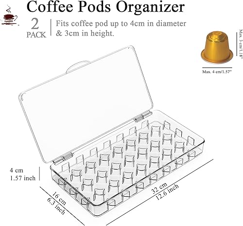 Miniatura 4 de Yiktop Soporte para cápsulas de café, soporte para cápsulas de café, 64 ranuras, organizador de cápsulas de café con tapa, paquete de 2, transparente