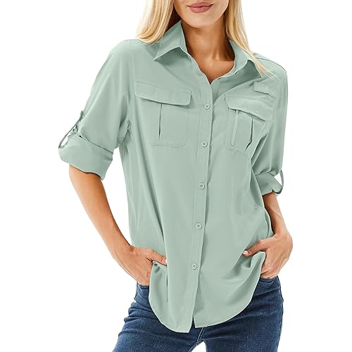 Toumett Women's UPF 50 Long Sleeve Sun Protection Shirts Safari Fishing Hiking