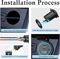 Vista 8 de Enchufe de cargador USB C de 3 puertos USB C de 12 V/24 V, doble 20 W PD tipo C y 18 W QC 3.0 con interruptor de botón para automóvil, barco