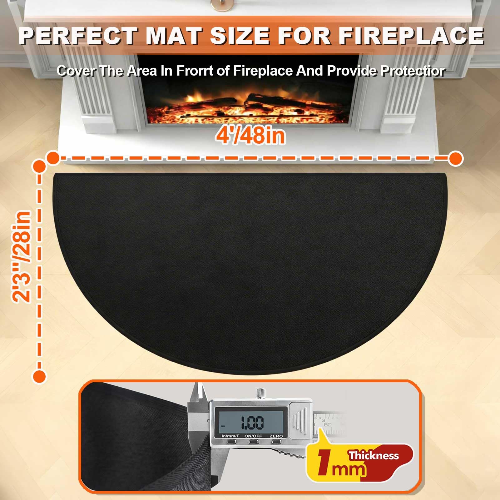 Tappetino ignifugo per griglia semicircolare resistente al fuoco, per stufe a legna e camino, tappeto ignifugo per fuoco Pitkhaki 60 x 100 cm (71,1 x 121,9 cm)