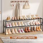 LUKYTOWER Extra Long Shoe Rack 2 Tier Shoe Storage Organizer Wide Stackable Shoe Organizer Racks for Closet Entryway,Shoe Shelf Stand Sturdy Durable Shoes Rack Holder Save Space