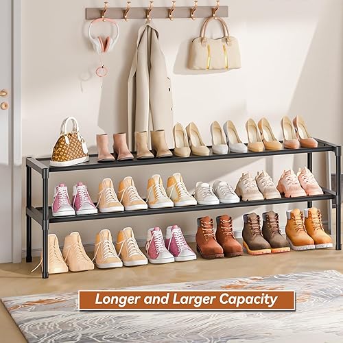 Miniatura 4 de Zapatero Largo de 2 Niveles Organizador de Almacenamiento de Zapatos Organizador de Zapatos Ancho Apilable Estantes para Armario, Entrada, Estante