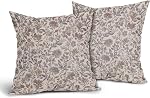 Vintage Floral Pillow Covers 18x18 Inch Set of 2 Antique Flower Block Print Throw Pillow Covers Brown Neutral Traditional Square Cushion Case Decoration for Couch Home Decor