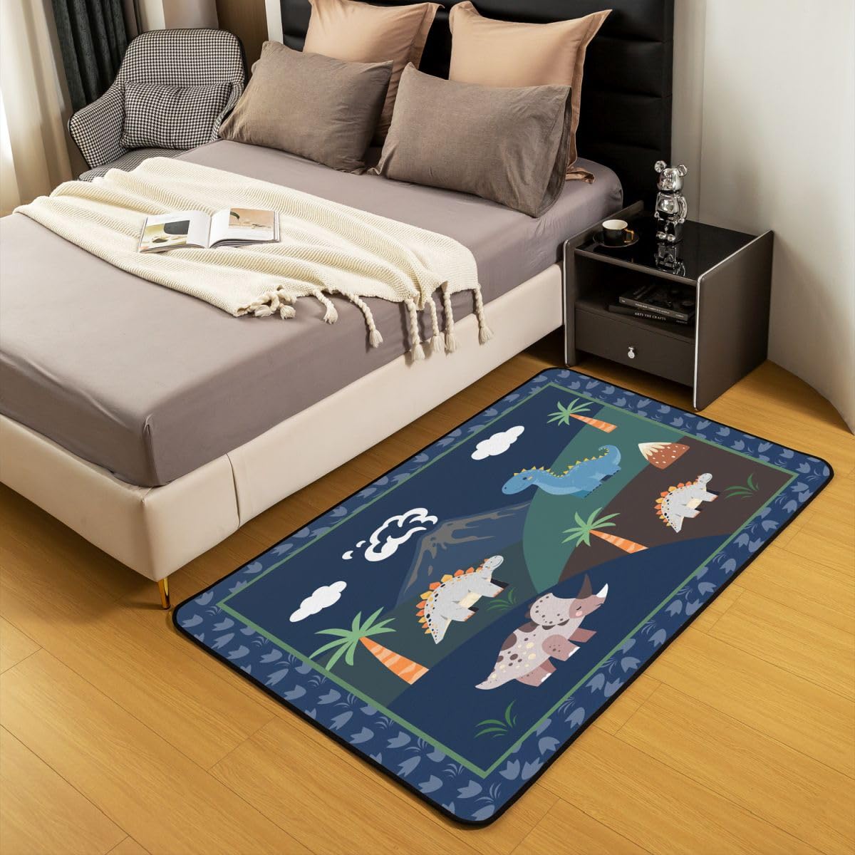 Dinosaurier Teppich 100x150cm Autotoon Tier Thema Wohnzimmerteppich 3D Digitaldruck Modern Teppich Dschungel Dino rutschfest Wildes Tier für Wohnzimmer Schlafzimmer