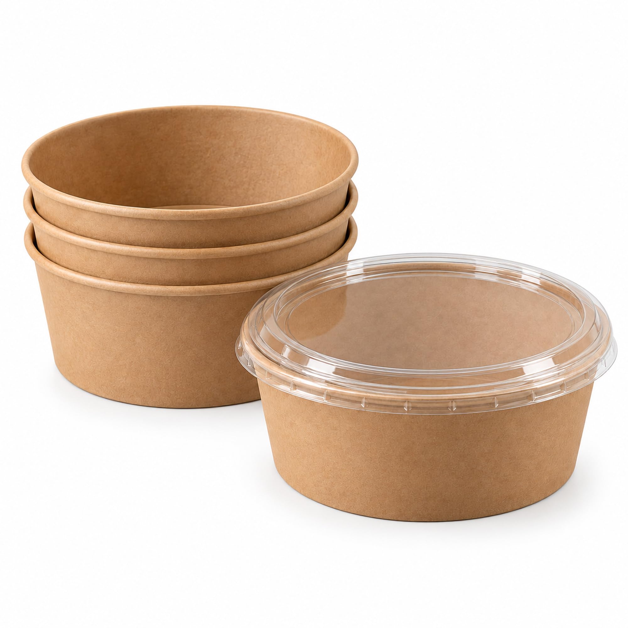 Salatschüssel mit Deckel 1300 ml - 100 Stück Einweg Pappschalen aus Kraftpapier, auslaufsicher beschichtet - Salatbox to go, Poke Bowl, Take Away Box für Gastronomie und Catering