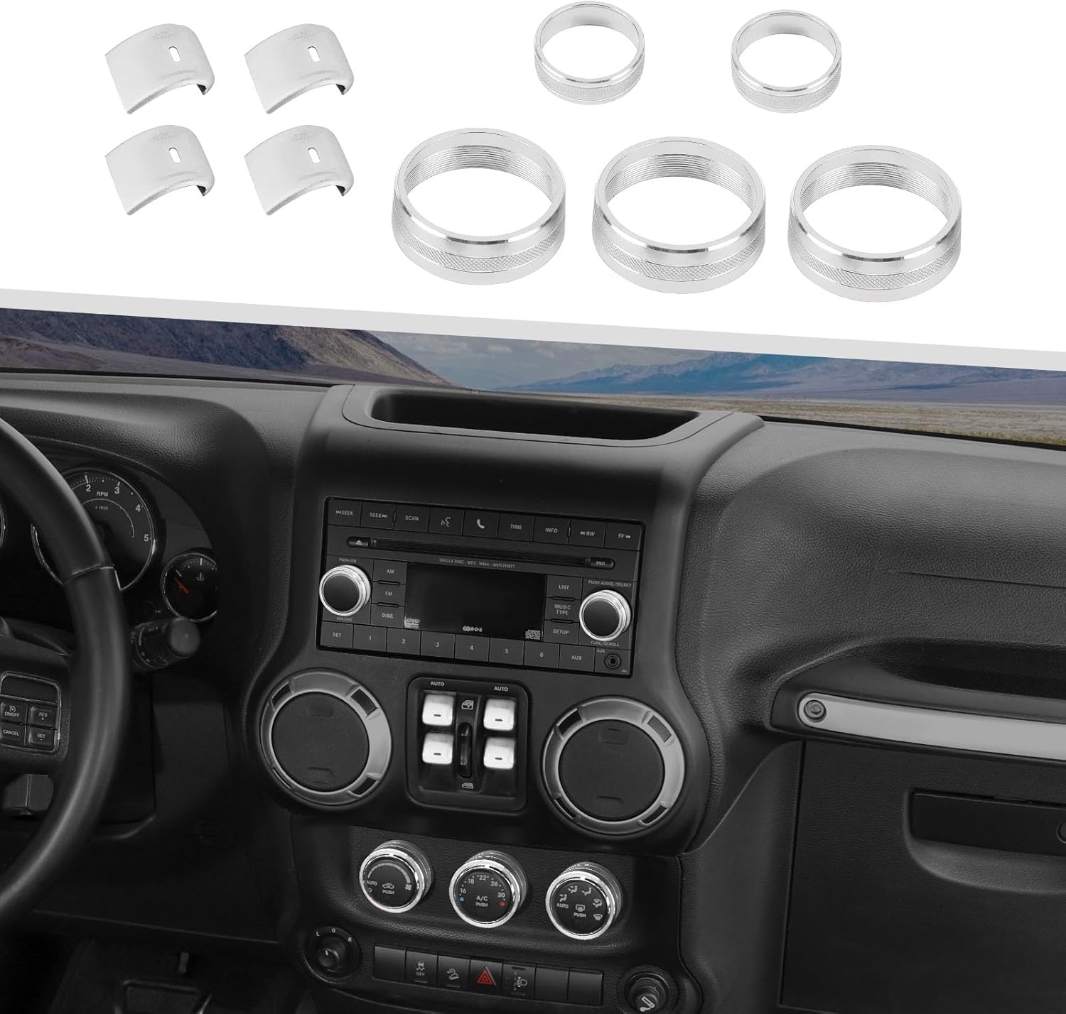 Jimen Fit for Jeep Wrangler JK JKU 2012-2018, 9PCS Center Console AC Air Conditioner Control Knob Trim & Radio Volume Knob Ring & Window Switch Button Cover (Red)