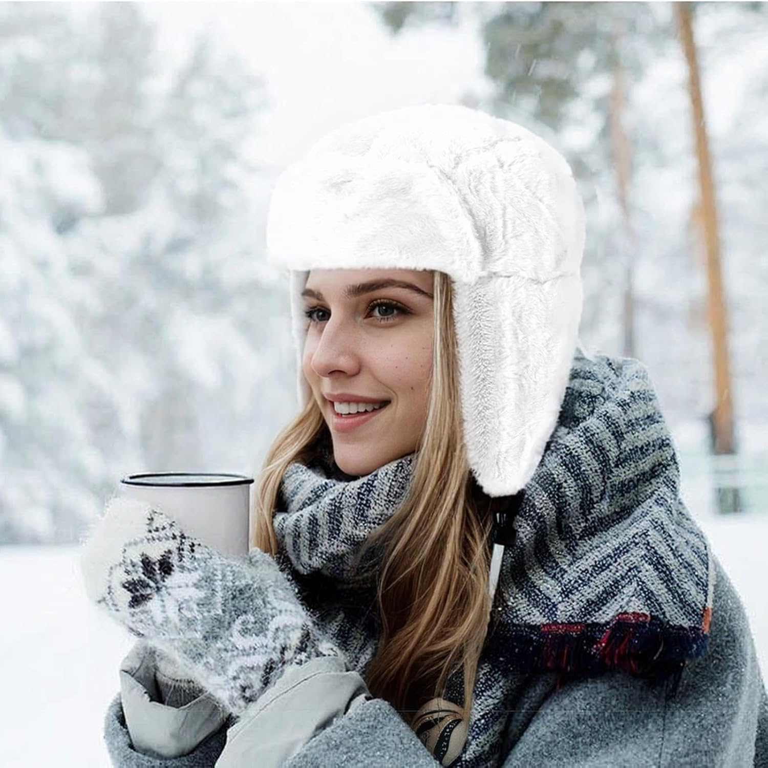 Freie Liebe Winter Ushanka Hats for Women Warm Faux Fur Trapper Hat with Earflaps Chin Strap for Cold Weather - Image 3