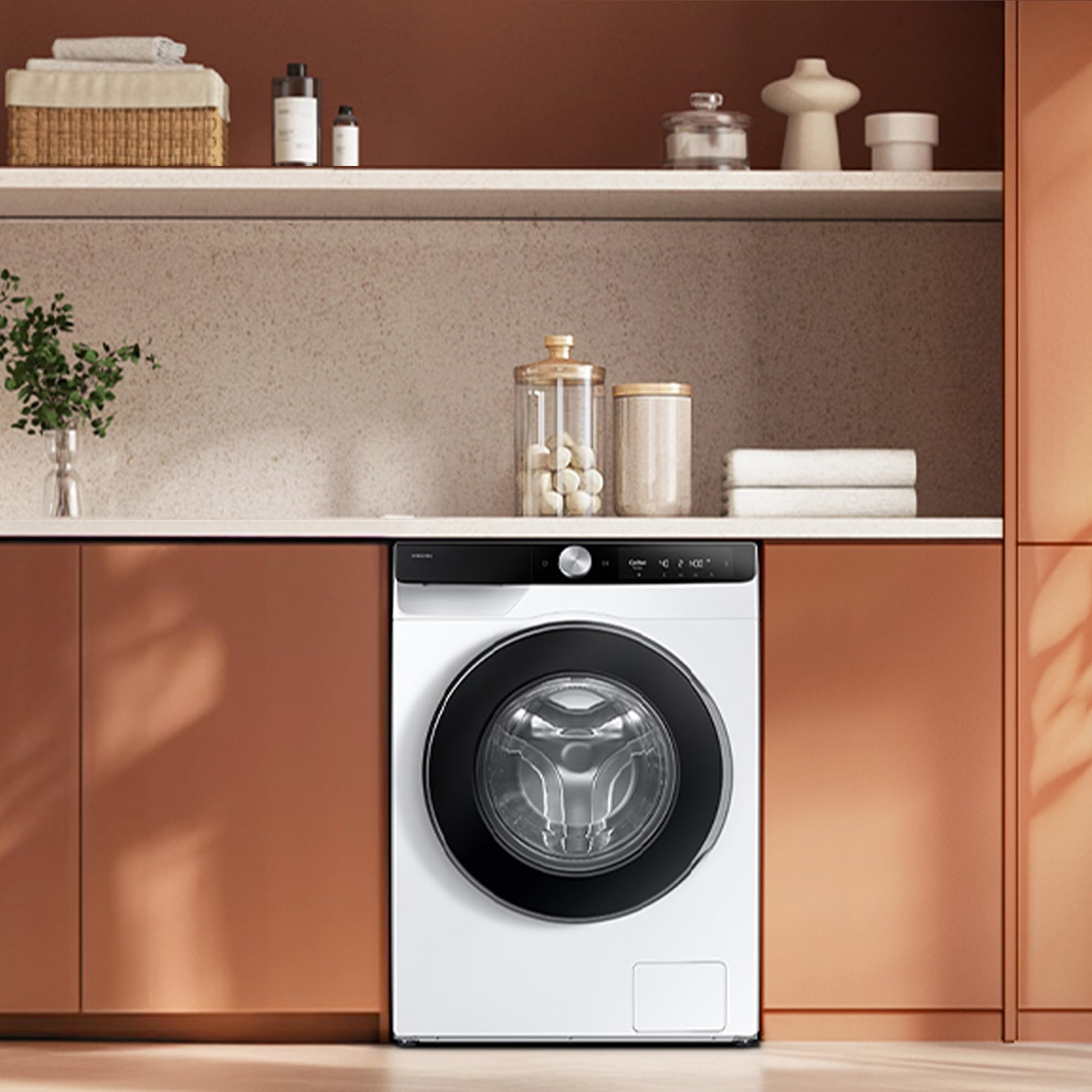 Samsung WW90DG6G94LKU2 Waschmaschine WW6100D SLIM, 9 kg, EEK: A (-10%), Klartext-Display, Dampfprogramm, SmartThings AI Energy Mode, Ecobubble, AI Wash, SuperSpeed 39 Min. Waschprogramm, Weiß