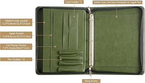 Miniatura 5 de Nombre grabado gratis, carpeta de 3 anillos, cartera de cuero vegano con portapapeles A4, 3 anillos organizador A4, planificador de currículum,