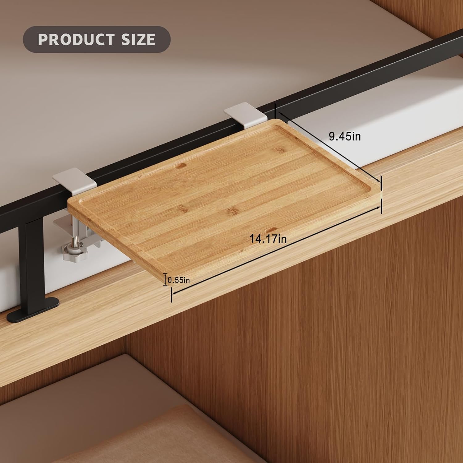 Magheo Bedside Shelf Wood, Foldable Clip-On Bunk Bed Table Shelf for Top Bunk Space Saving Bed Side Table Tray for College Dorm Room Essentials, Loft Nightstand Organizer Tray with 2 Cord Hole(Black)