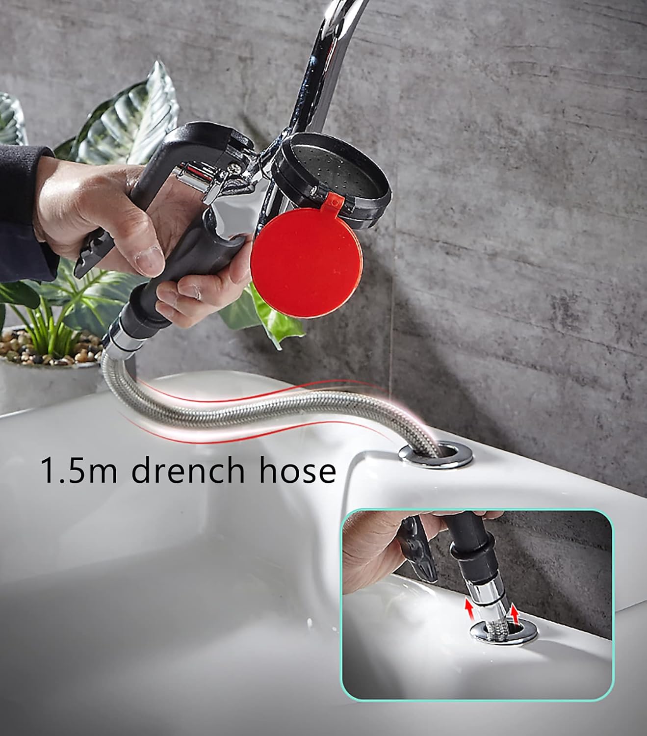 CGOLDENWALL Eyewash Station Drench Hose Eye Wash Station Handheld Eye Wahing Spray Head Face Flush Shower with 1.5m Retractable Hose for Lab and Industrial Use (Deck Mounted） : Industrial & Scientific