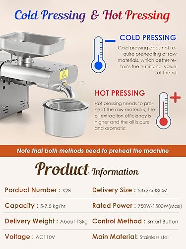 Miniatura 5 de CGOLDENWALL Máquina de prensa de aceite prensadora automática de aceite con panel de control inteligente pantalla táctil LCD 6 tipos de temperaturas