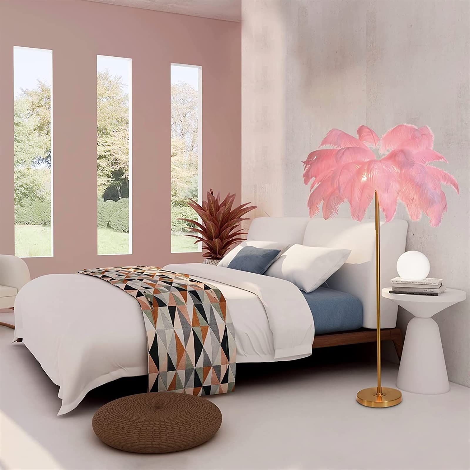 160cm lampa podłogowa z piór do salonu, nowoczesna lampa stojąca z 3 kolorami ściemniania, oświetlenie led do sypialni/lampa podłogowa led romantyczny salon(Pink)