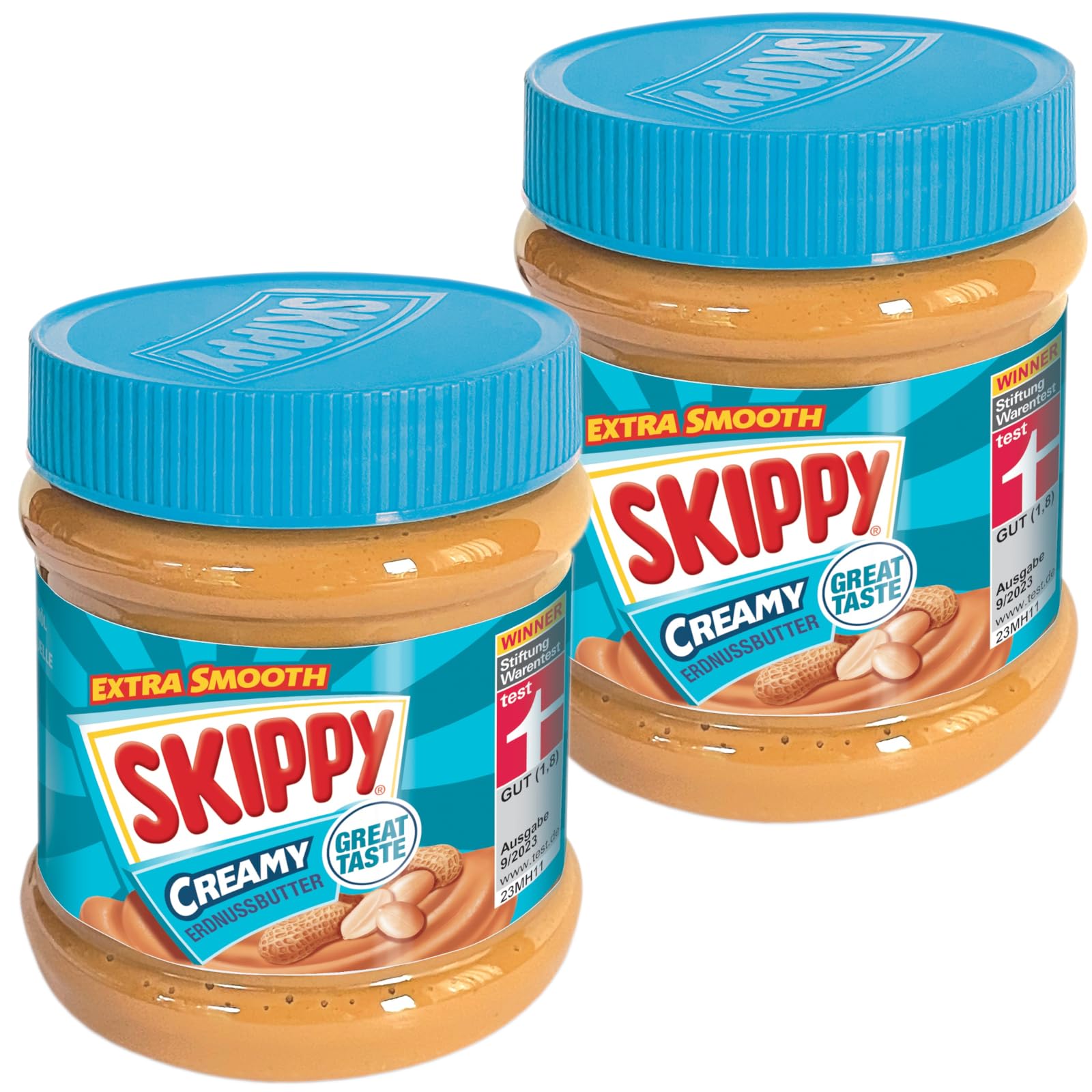 SKIPPY 2 x 340 g masło orzechowe "kremowe" masło orzechowe bez oleju palmowego bardzo gładkie i 91% orzeszki ziemne bez kawałków pyszne masło orzechowe o pełnym i kremowym smaku