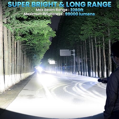 Miniatura 7 de Linternas LED recargables de alto lúmenes, linterna súper brillante de 99,000 lúmenes, potente luz de flash con 5 modos, linterna de mano