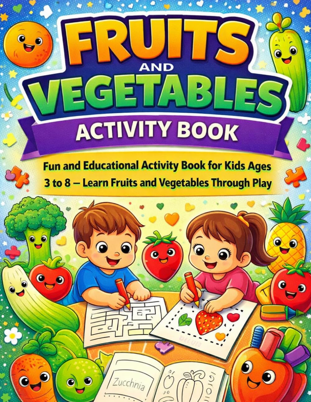 Activity book Fruits and vegetables: Fun and Educational Activity Book for Kids Ages 3 to 8 – Learn Fruits and Vegetables Through Play