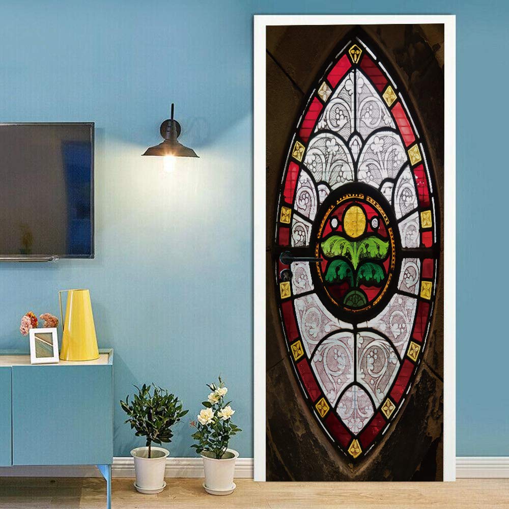 Sticker porte vitrail trompe l'oeil pour escaliers et couloirs