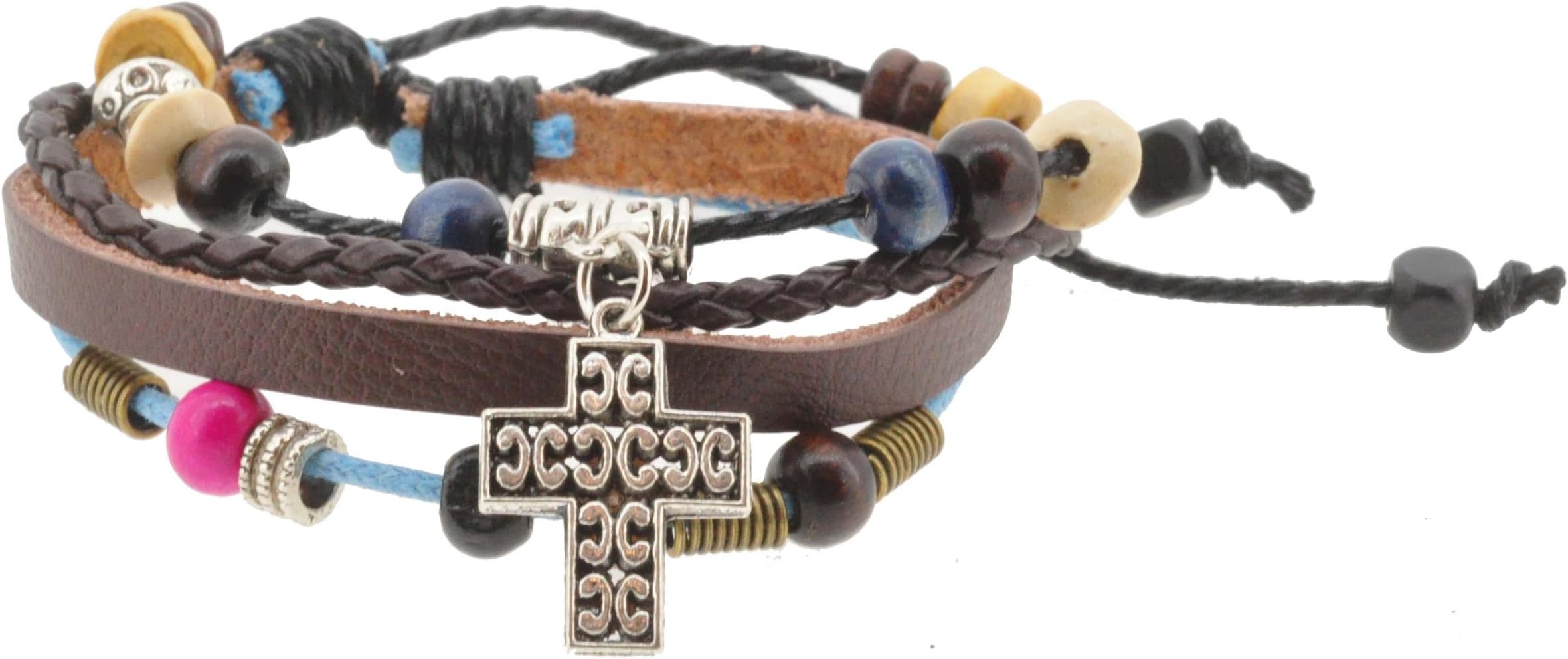 Leather Bracelets Unisex Horizontal Sideways Christian Cross Charm