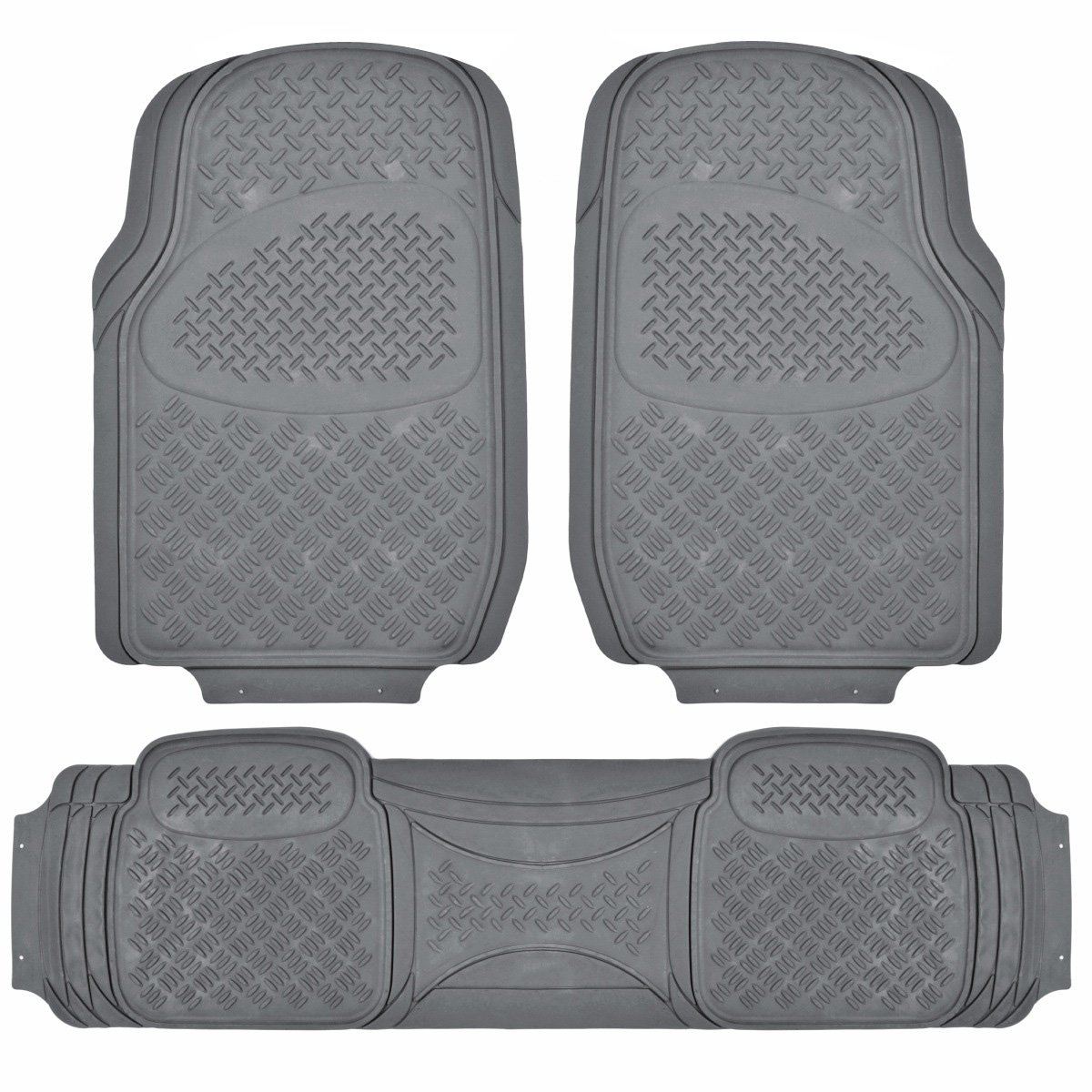 Photo 1 of BDK MaxDuty Rubber Floor Mat for Car, SUV,Van & Truck - Super Heavy Duty Rubber , Trim to Fit & 3 Piece (Gray) 3-Piece Gray