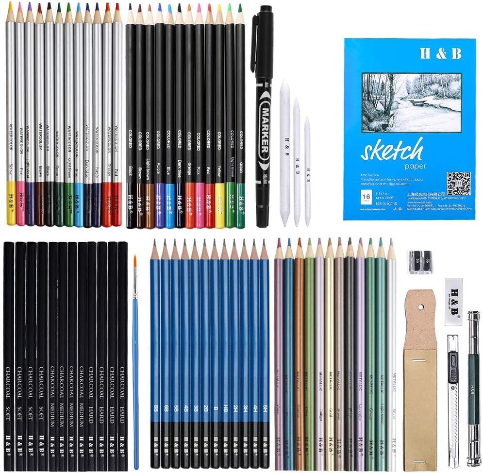 Opiniones de Juegos de dibujo más recomendados. 42 TITIFIVE Suministros de arte y dibujo, 71 piezas de lápices de grafito para dibujo y manualidades, kit de pintura para dibujo, juego de bocetos incluye borradores, kit completo de...