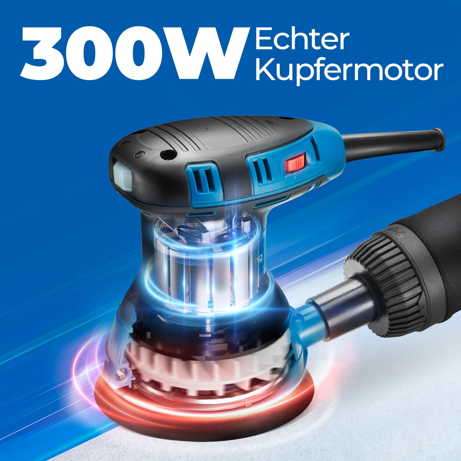 DongCheng Exzenterschleifer 300W, 125mm Schleifmaschine, 6 Geschwindigkeiten, 4,000-12,000 U/min mit Staubfangbehälter und 10 Schleifpapier, ideal für Holzbearbeitungsprojekte und Heimwerkerarbeiten