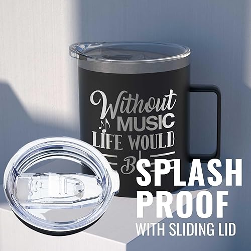 Miniatura 5 de Onebttl Regalos para Amantes de la Música para Hombres, Masculino, Para Él - Sin Música la Vida Sería Plana - 12 oz  350 ml Tazas Aisladas con Tapa