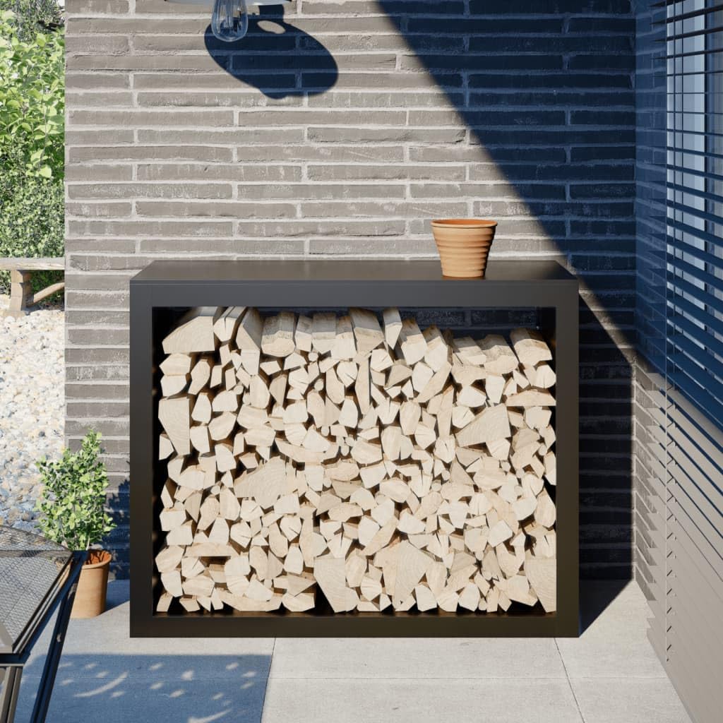 Stojak na drewno opałowe stal czarna 100 x 40 x 80 cm