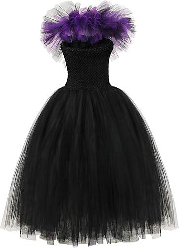 Vista 4 de YOFEEL Maleficent costume Dress up Toddler Kids Baby girls Witch Evil Queen Tutu Dress for Halloween Cosplay