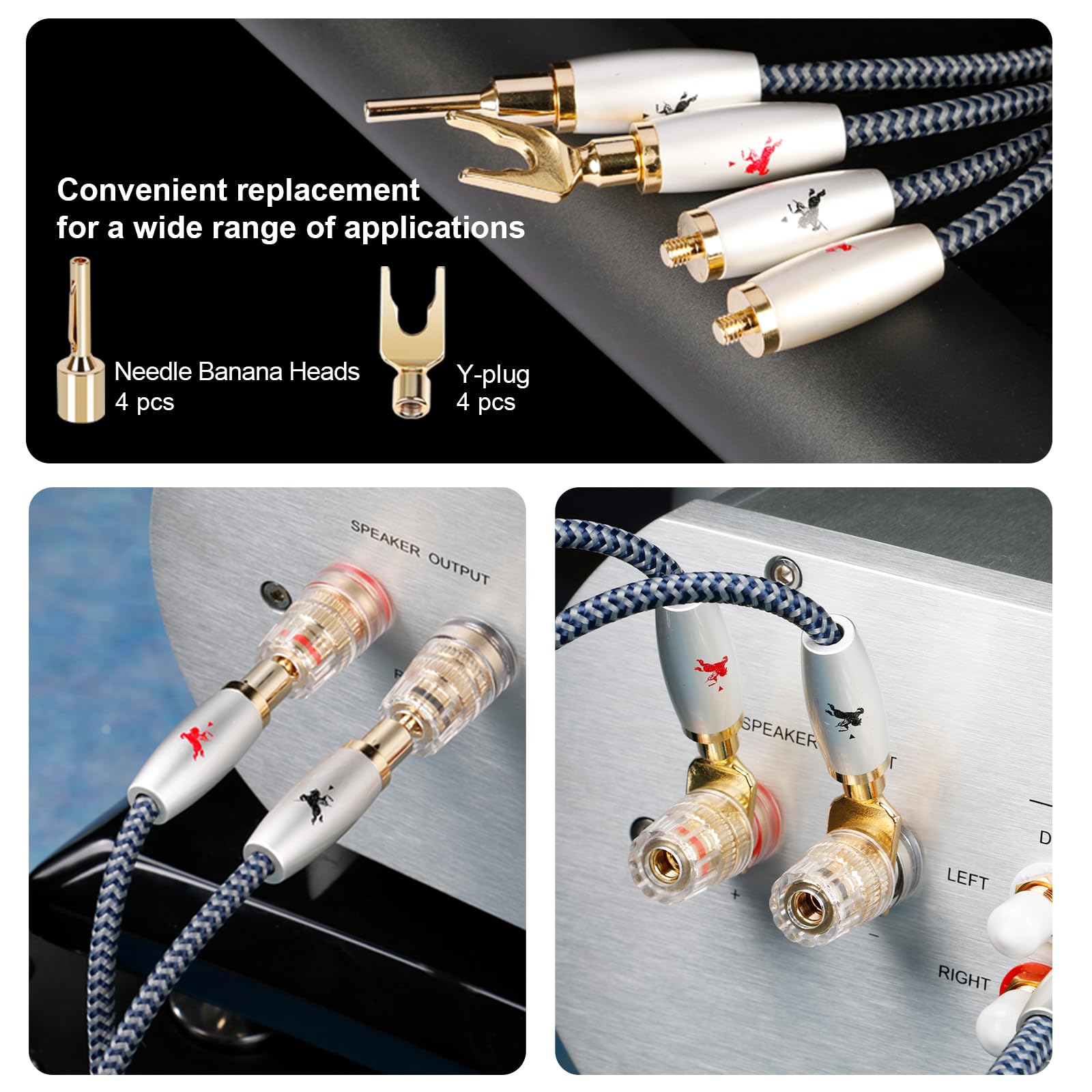 Impeto Audiophile A paar OFC Lautsprecherkabel mit bananenstecker （2pc, 2m） | Hochwertiges Lautsprecherkabel, 24K vergoldete Bananenstecker, Metallgehäuse, hochreiner Kupferleiter, Gut Klangqualität.
